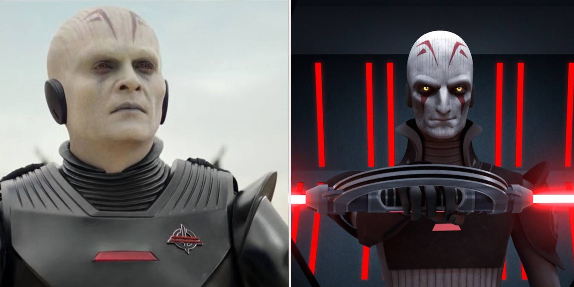 Grand Inquisitor Stands in live action on the left and animation on the right.