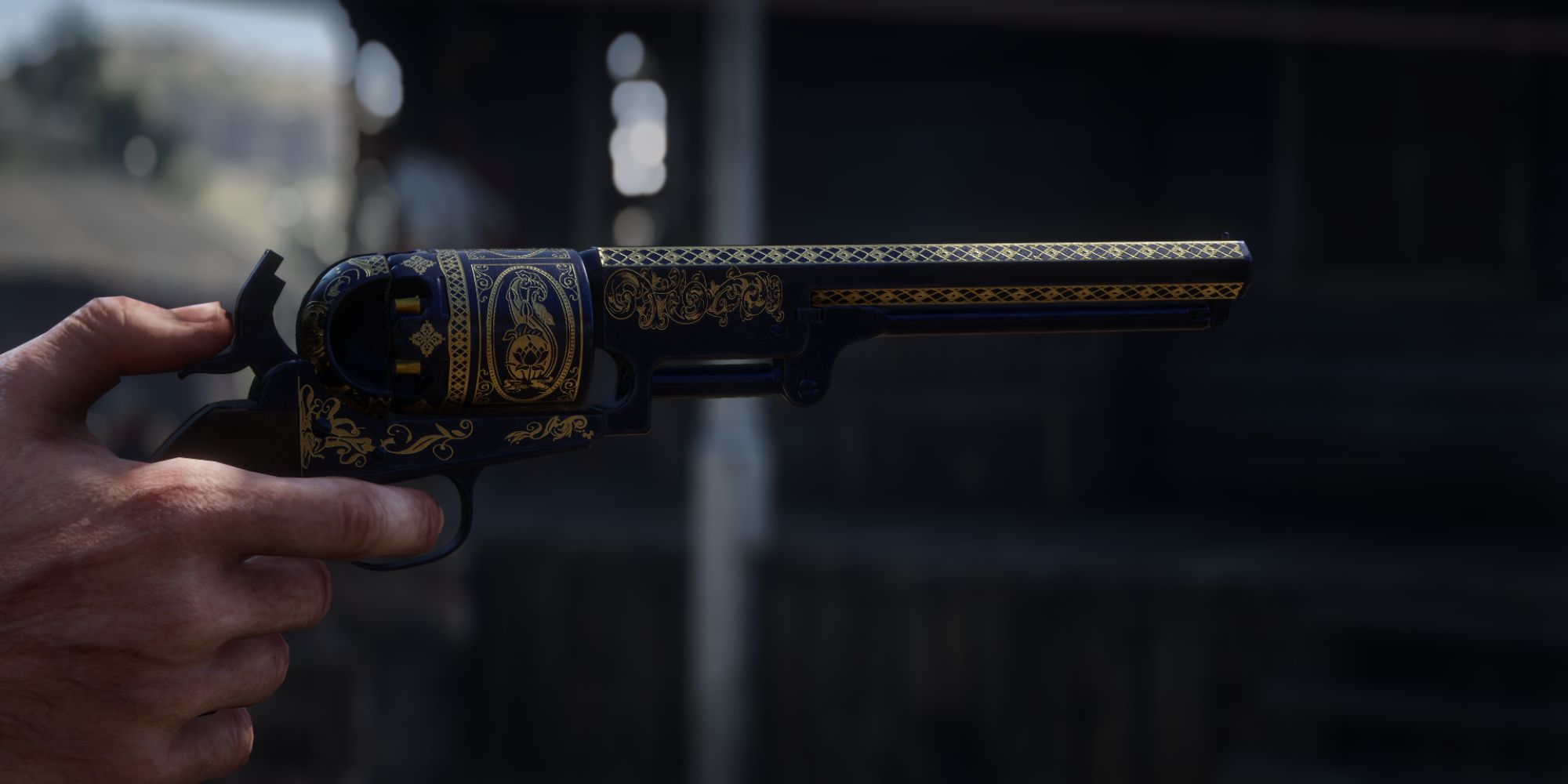 An image of a revolver from Red Dead Redemption 2, decorated with the Gun Metal Rework mod, which updates all the metal textures.