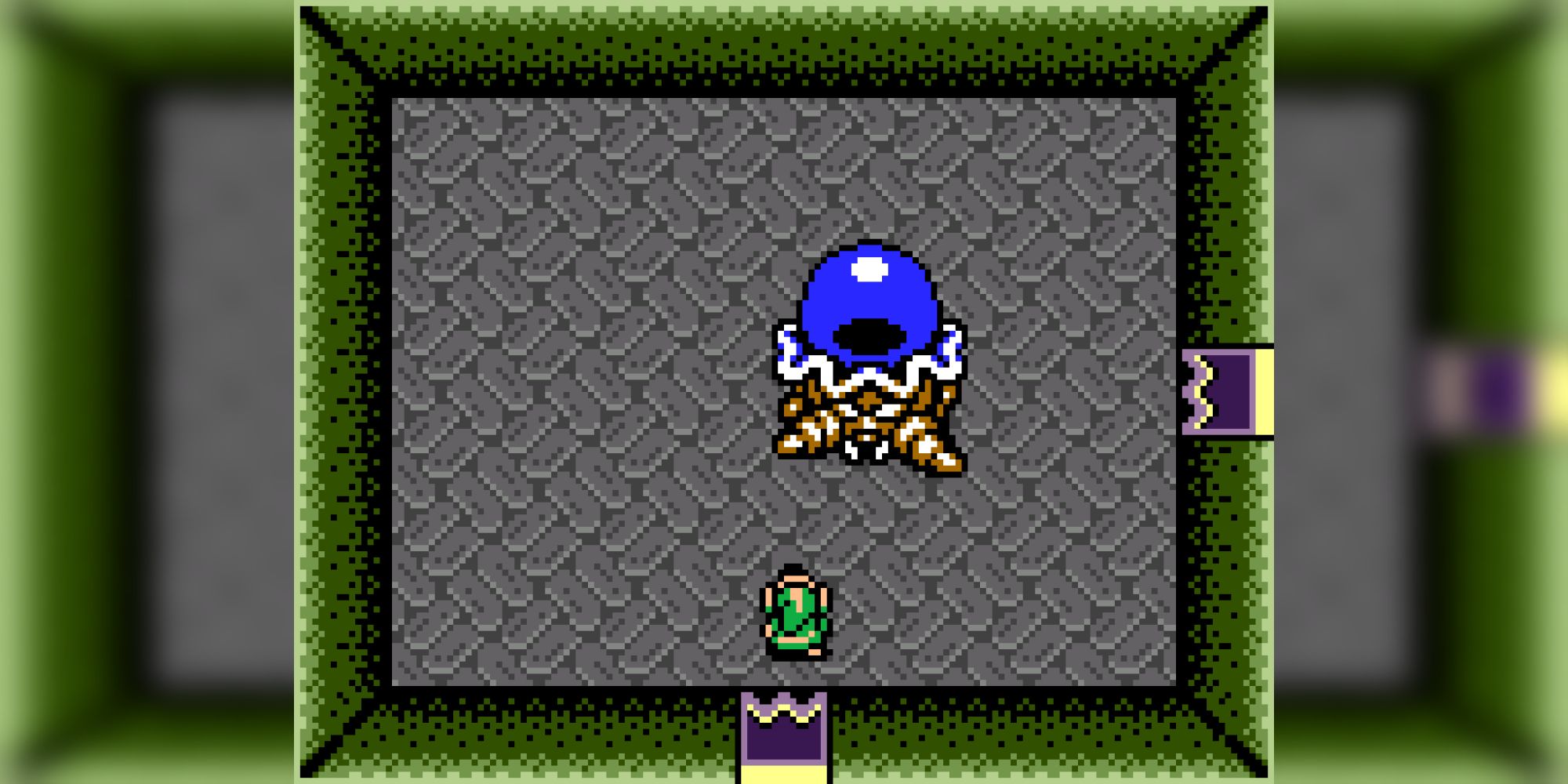 A screenshot of the Hardhit Beetle boss from The Legend of Zelda: Link's Awakening.