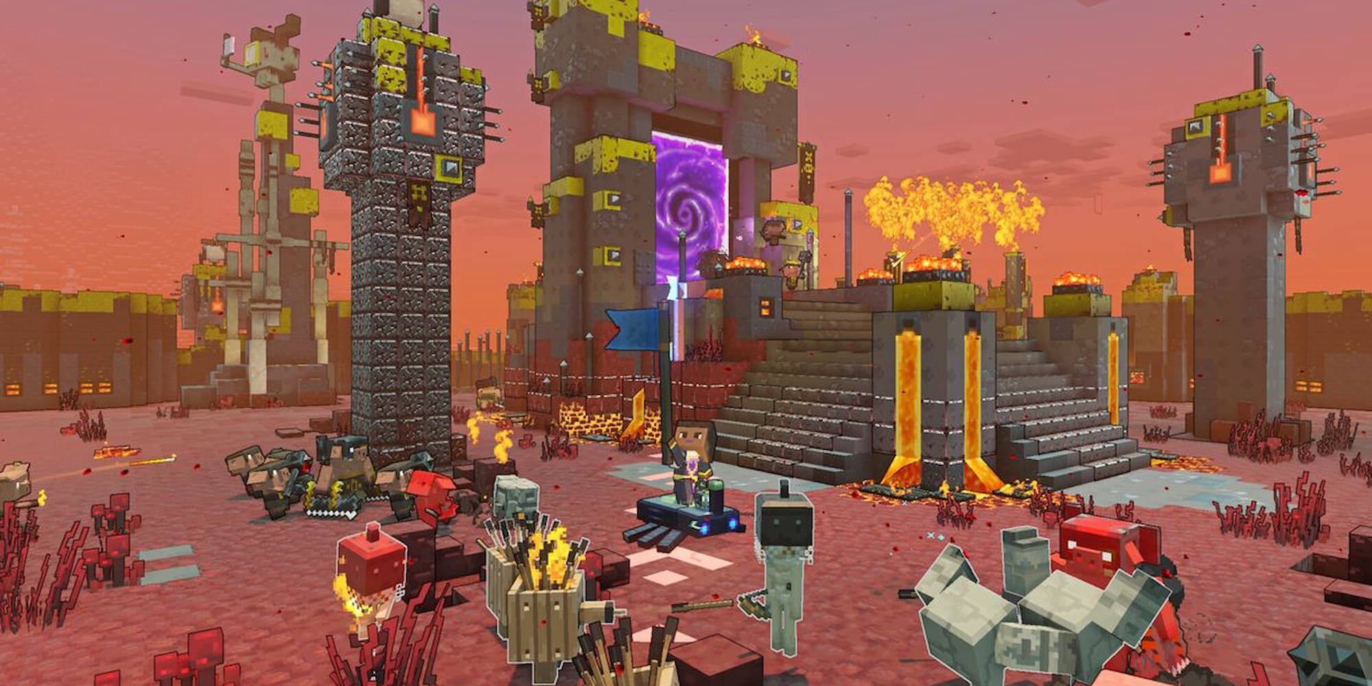 A hero raises their banner to command their forces in Minecraft Legends.