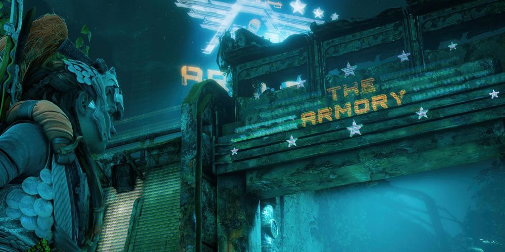 The entrance to the Armory in Pangea Park in Horizon Forbidden West: Burning Shores