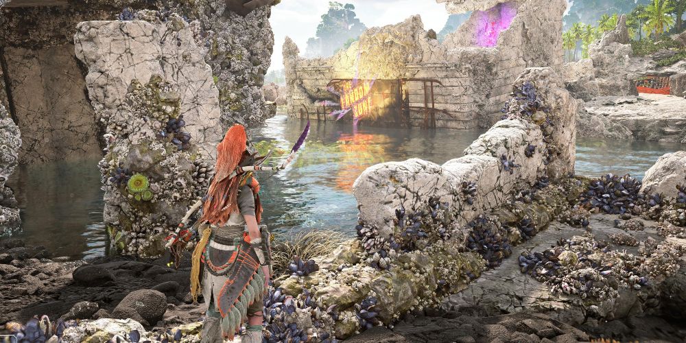 Aloy finds a submerged Fandom Zone ruin in Horizon Forbidden West Burning Shores