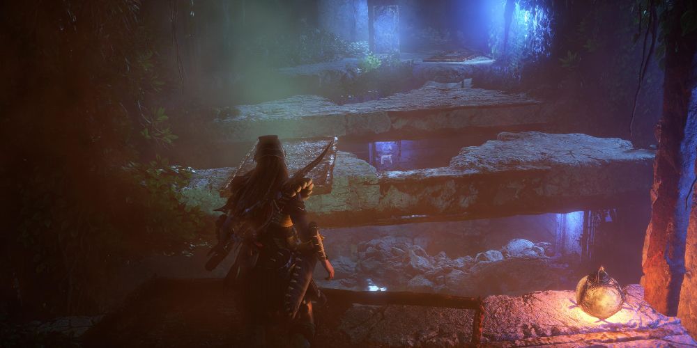aloy gets a running start for a series of jumps in horizon forbidden west