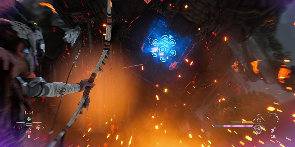 aloy aims for the horus' primary heat sink during the final battle of horizon forbidden west: burning shores