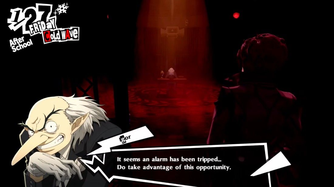 igor telling joker in the velvet room that a fusion alarm is going off in persona 5 royal