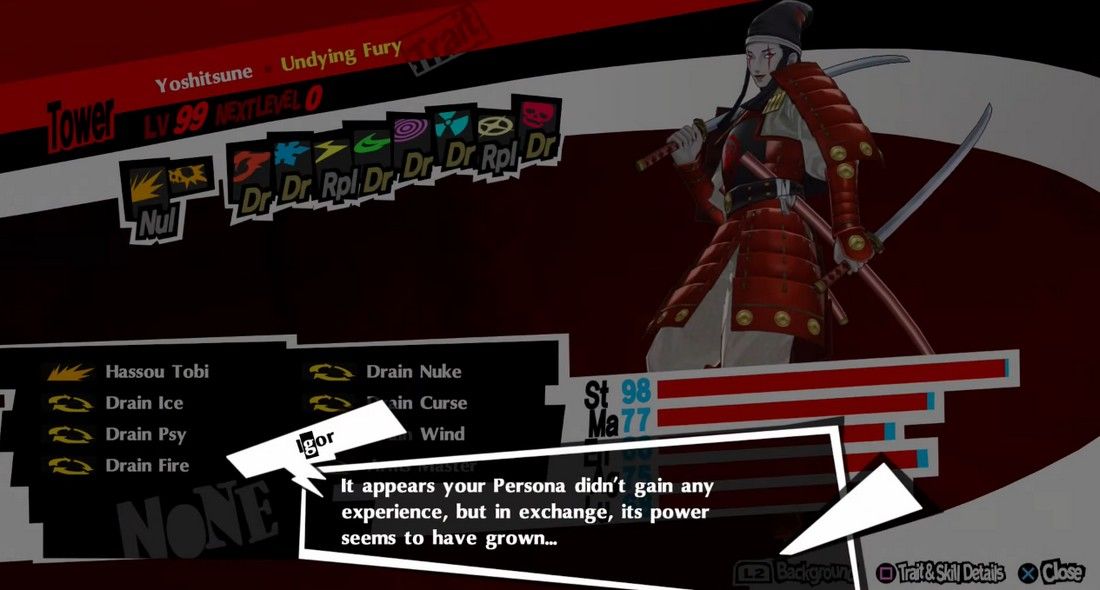 igor telling you that your persona has been strengthened in persona 5 royal following a gallows execution
