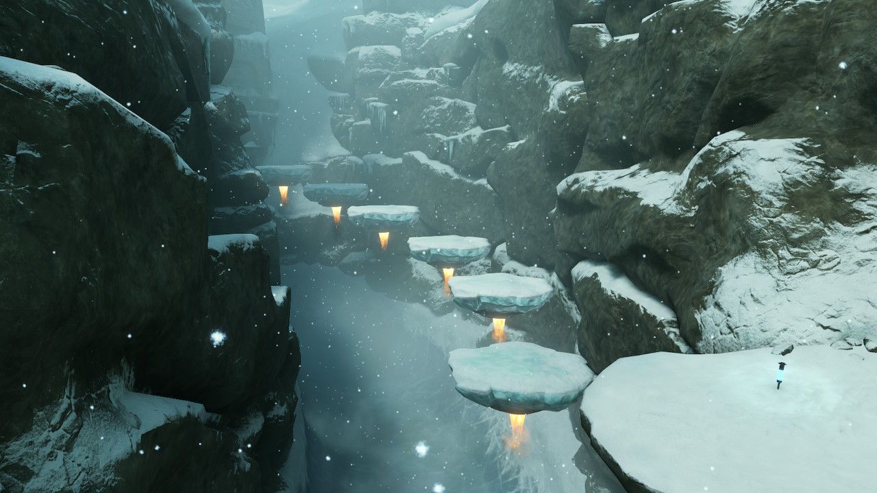 Icy platforms realigning so Samus can traverse them and grab the Boost Ball upgrade.
