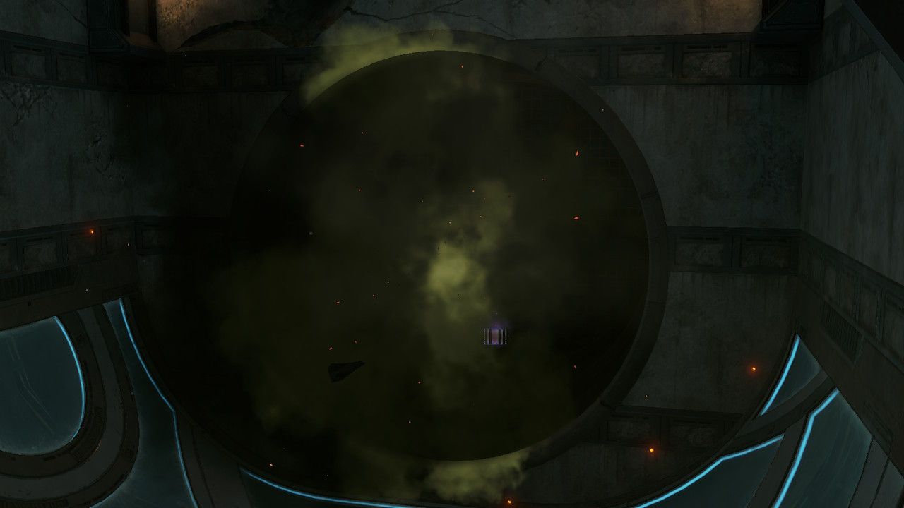 A cutscene of the Puffers being blown through a ventilation fan, destroying it.