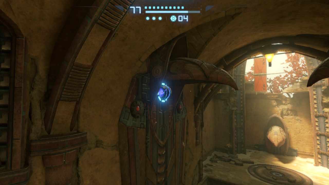 Samus activating a ball slot to open the exit.