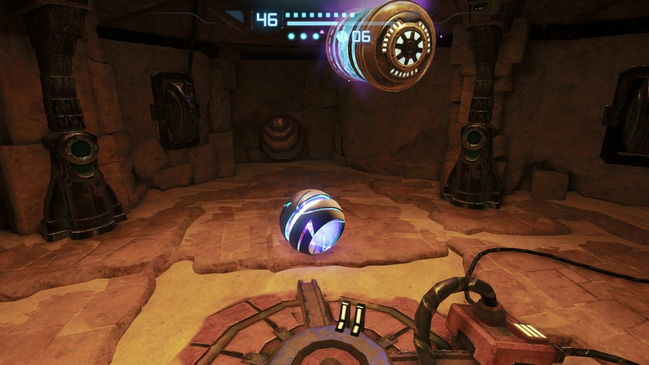 Samus somehow ends up in a room with an Energy Tank.