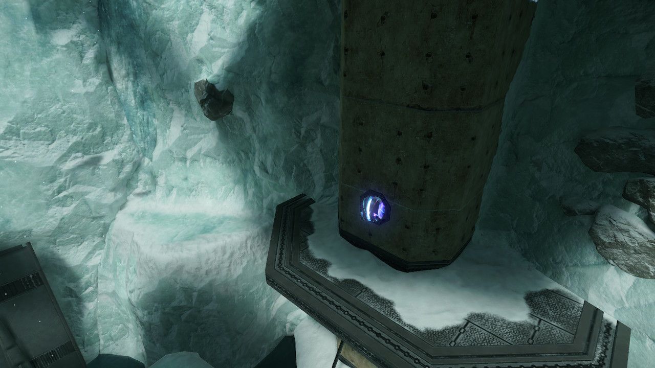 Samus activates a ball slot to raise the water level in the Ruined Courtyard.
