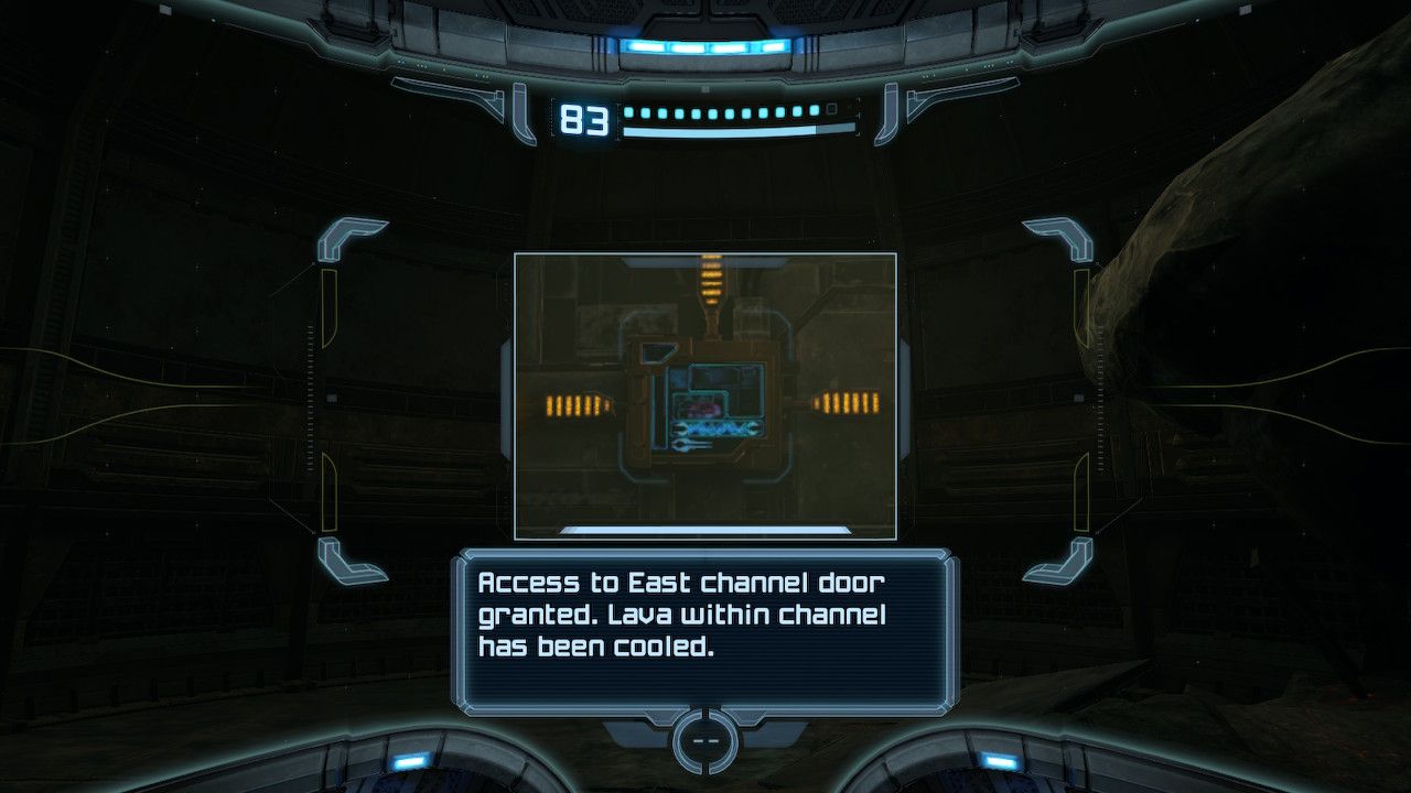 Samus scans a panel to clear the next path