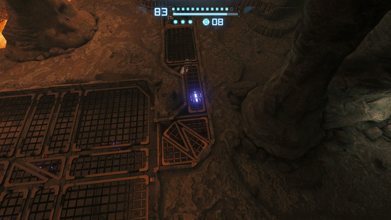 Samus heading down the final cooled tunnel.