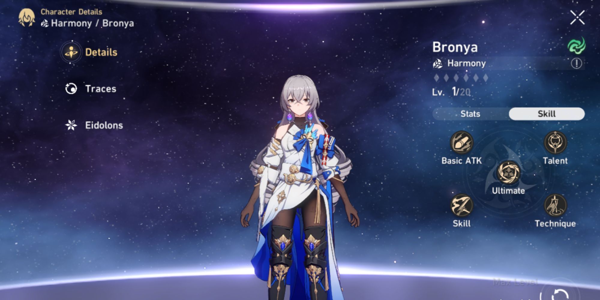 Honkai: Star Rail - Bronya stands in the character menu