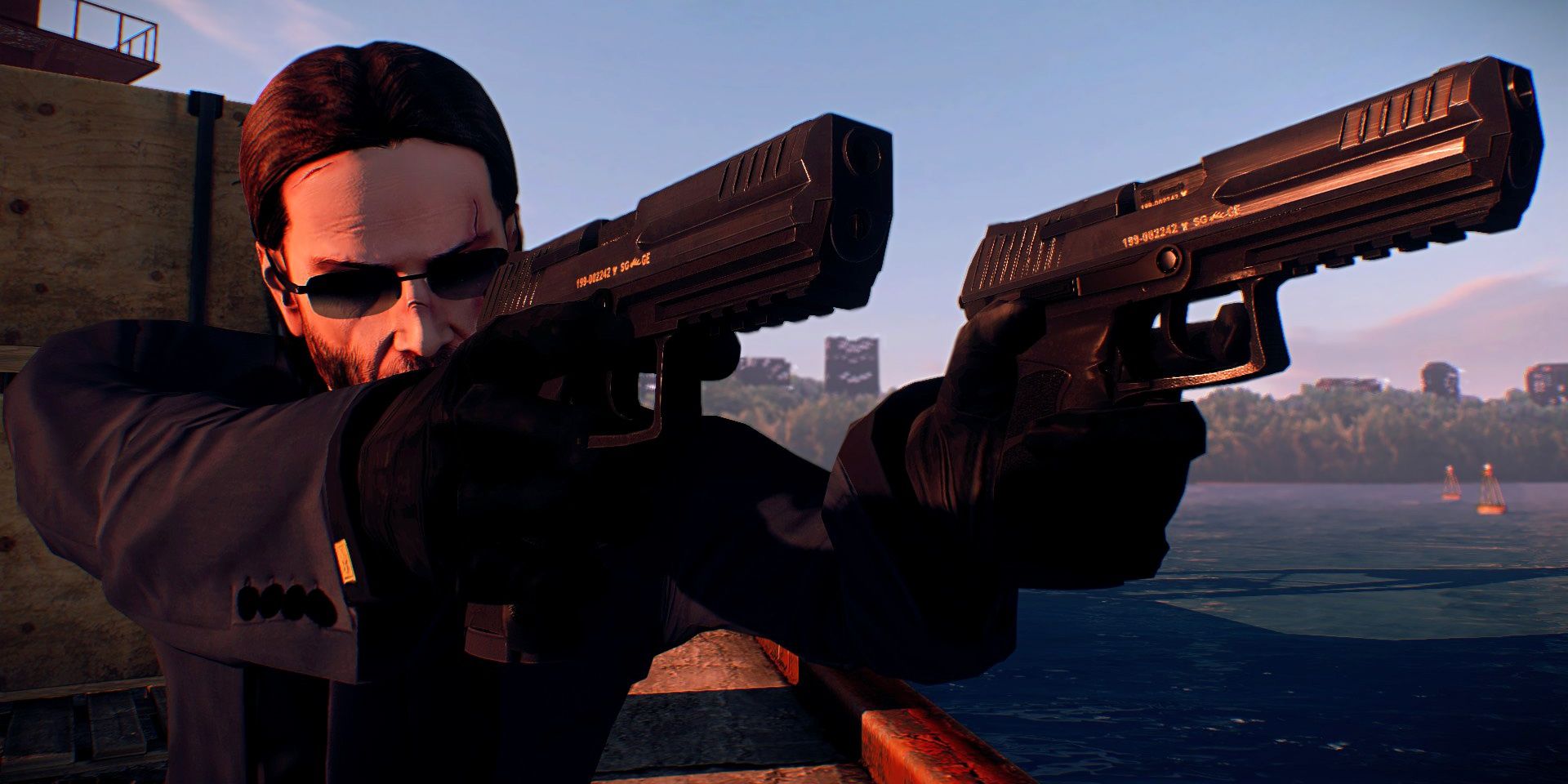 John Wick wielding two pistols in Payday 2
