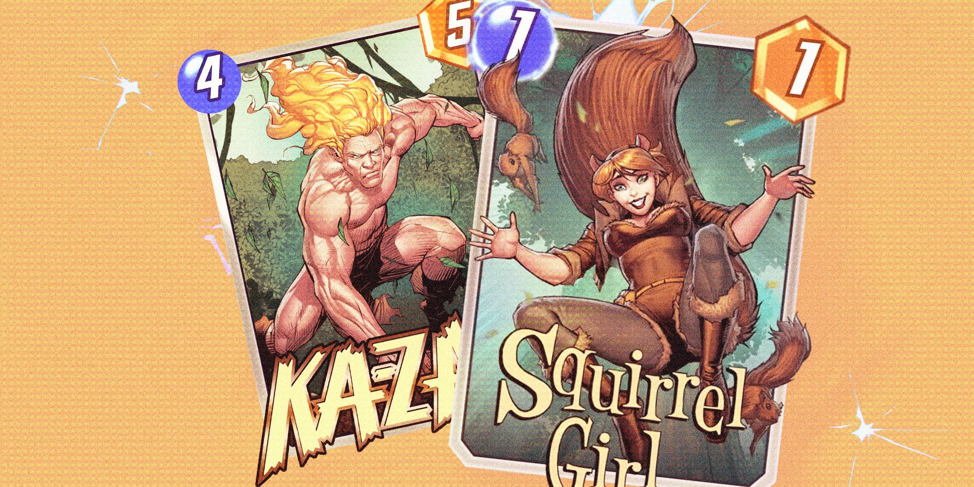 Kazar and Squirrel Girl cards in Marvel Snap