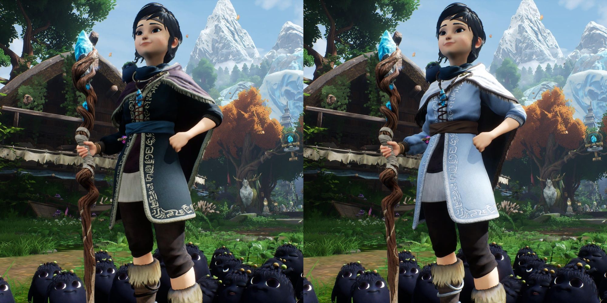 The Mask Maker and Snowy Owl Outfits from Kena: Bridge of Spirits