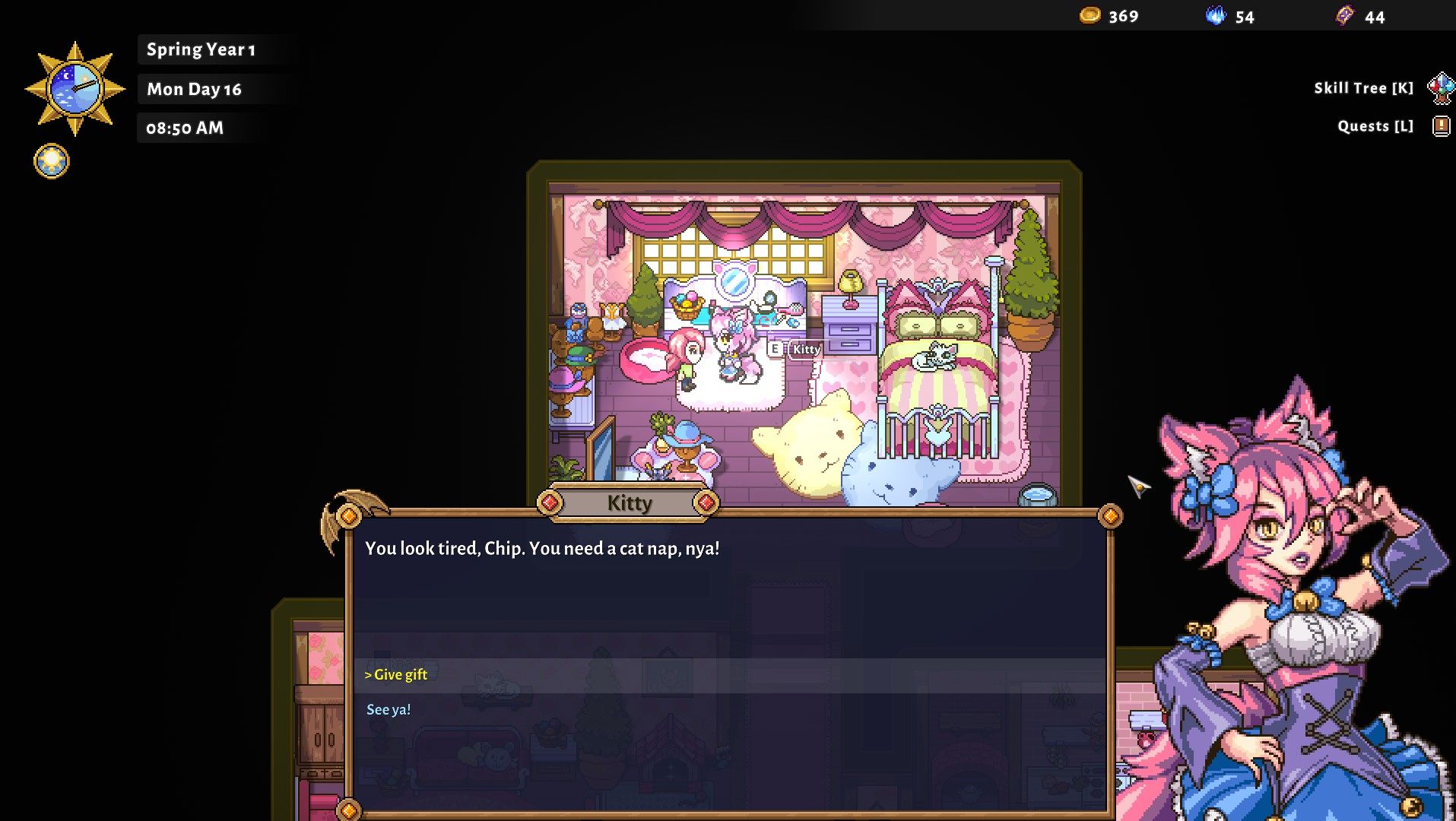 kitty speaking to the player in her house in sun haven