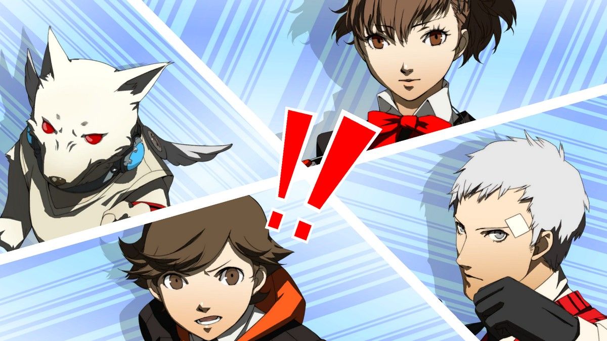 koromaru, ken, akihiko, and p3p's female protagonist on an all out attack screen from persona 3 portable