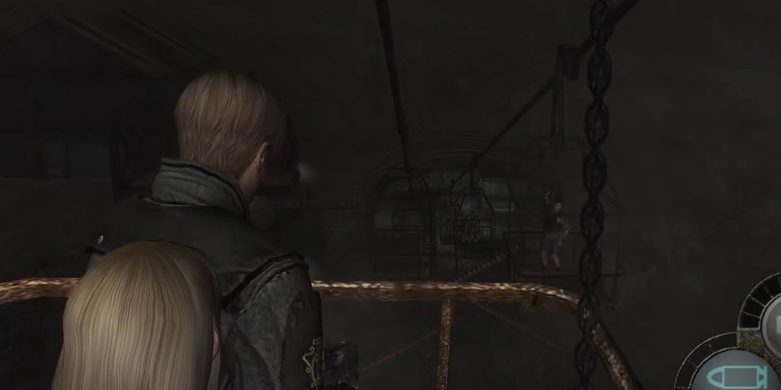 Leon blasting the Ganados coming up the lift in the original Resident Evil 4.