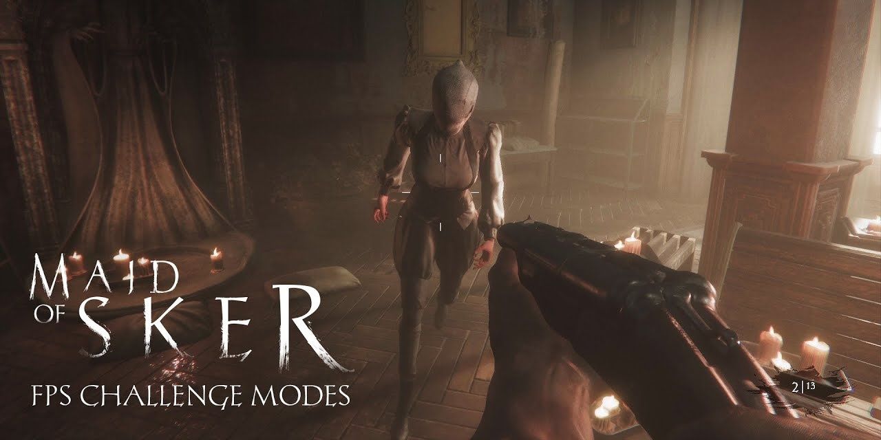 Maid of Sker Challenge Modes. A Shotgun aimed at a faceless enemy.