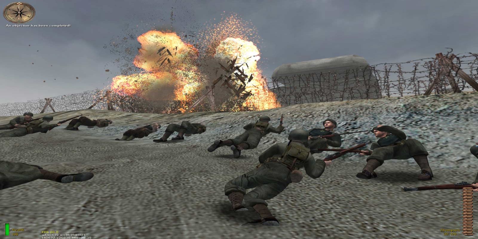 Screenshot of Omaha Beach mission in Medal of Honor Allied Assault
