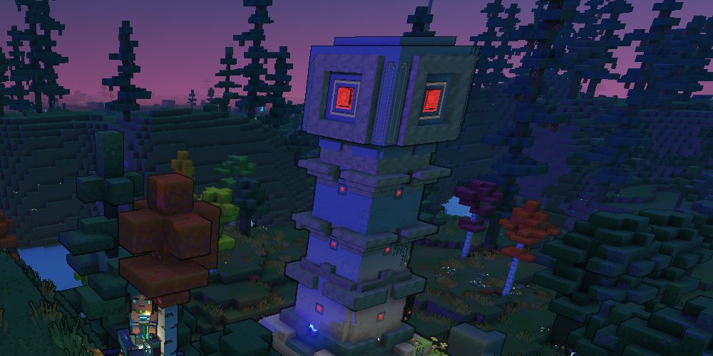 A Blast Tower at sunset in Minecraft Legends