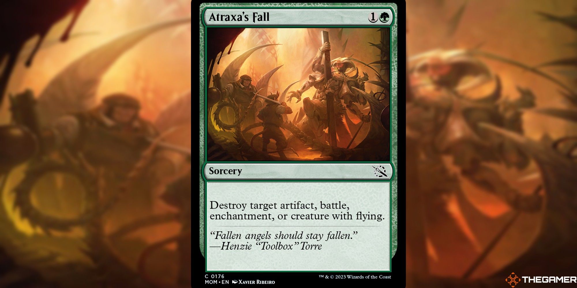 Atraxa's Fall card and art background in Magic: The Gathering.