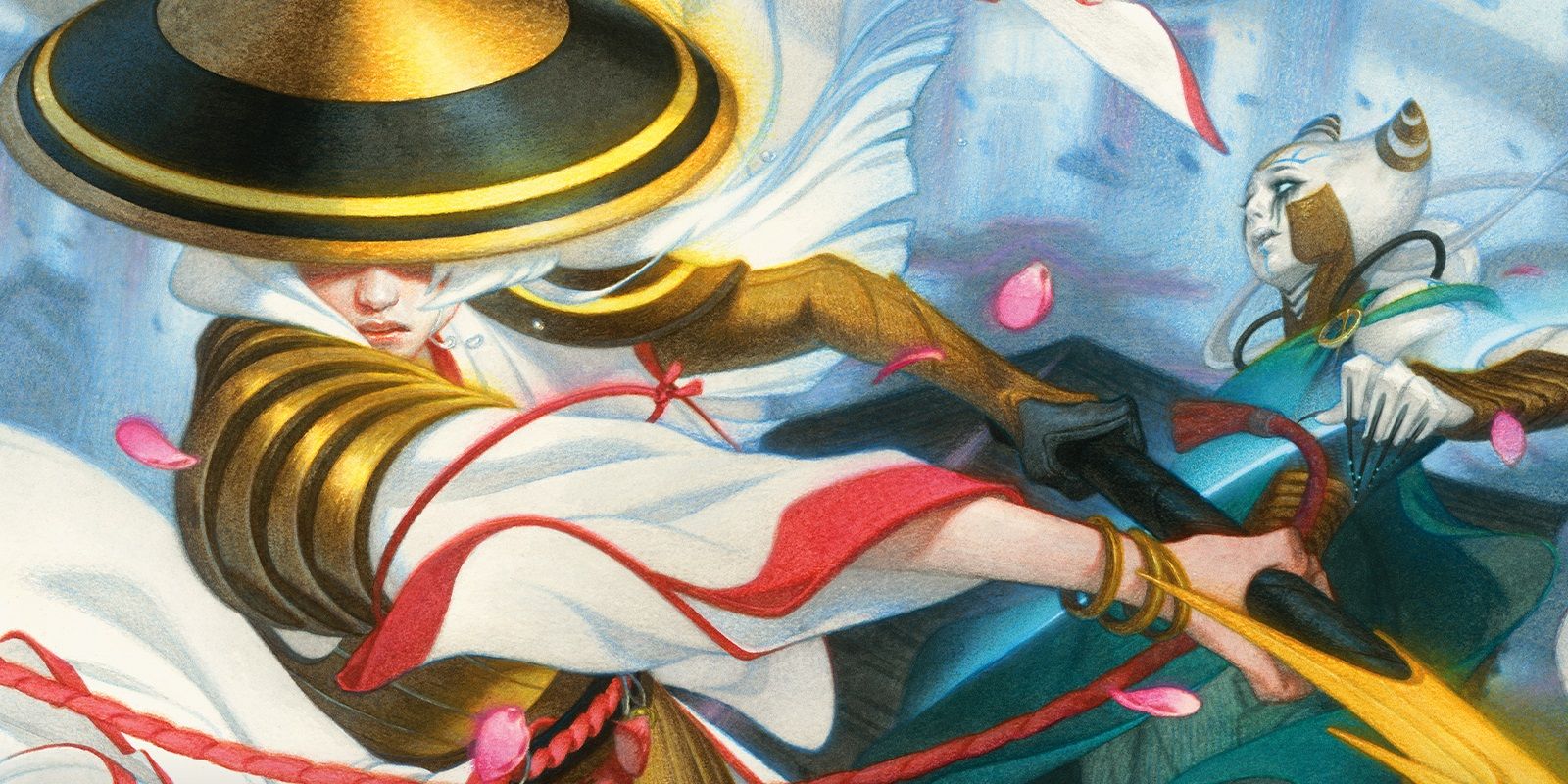The Wanderer striking a compleated Tamiyo in Magic The Gathering.