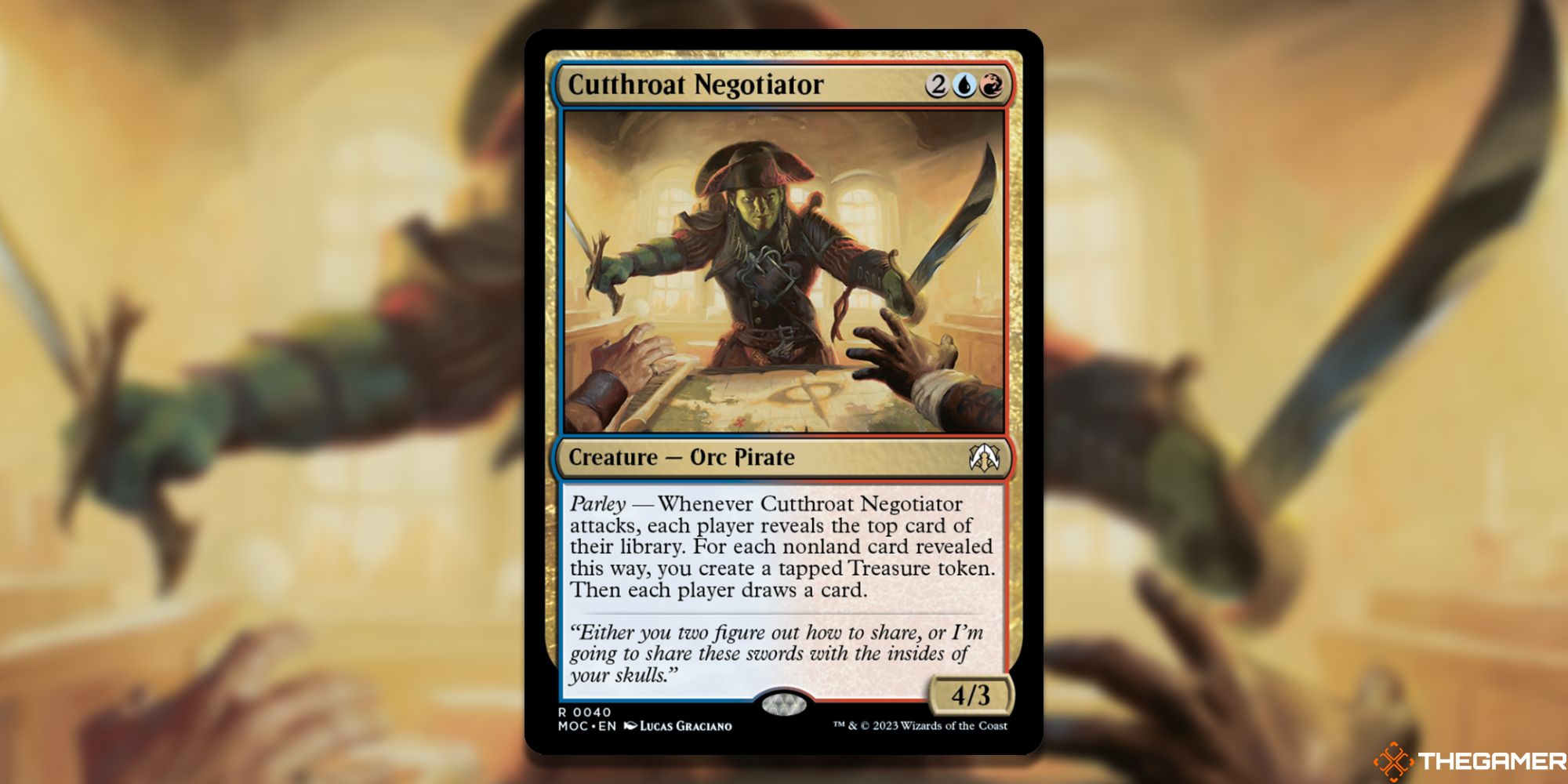 Image of the Cutthroat Negotiator card in Magic: The Gathering, with art by Lucas Graciano