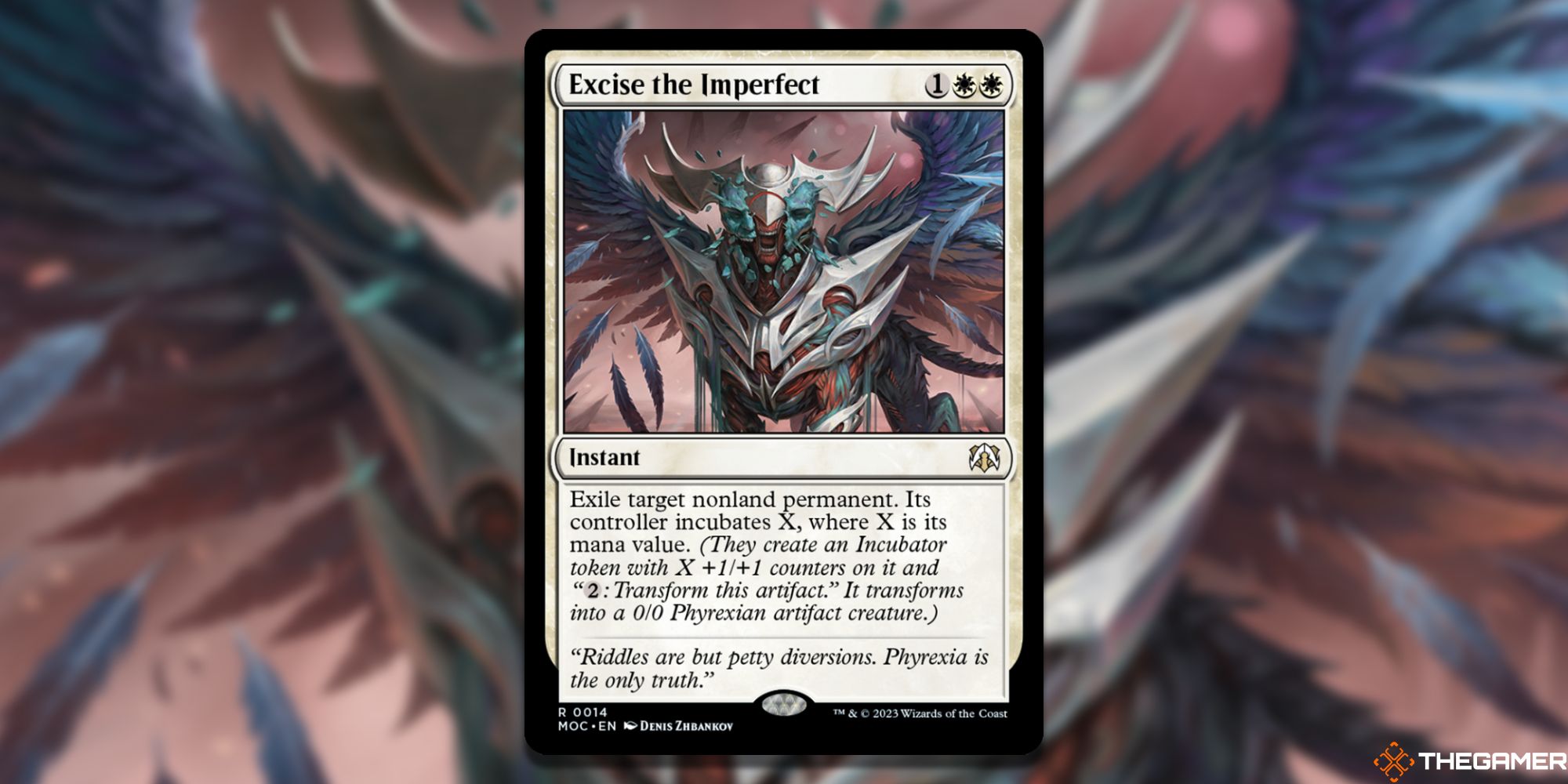 Image of the Excise the Imperfect card in Magic: The Gathering, with art by Denis Zhbankov
