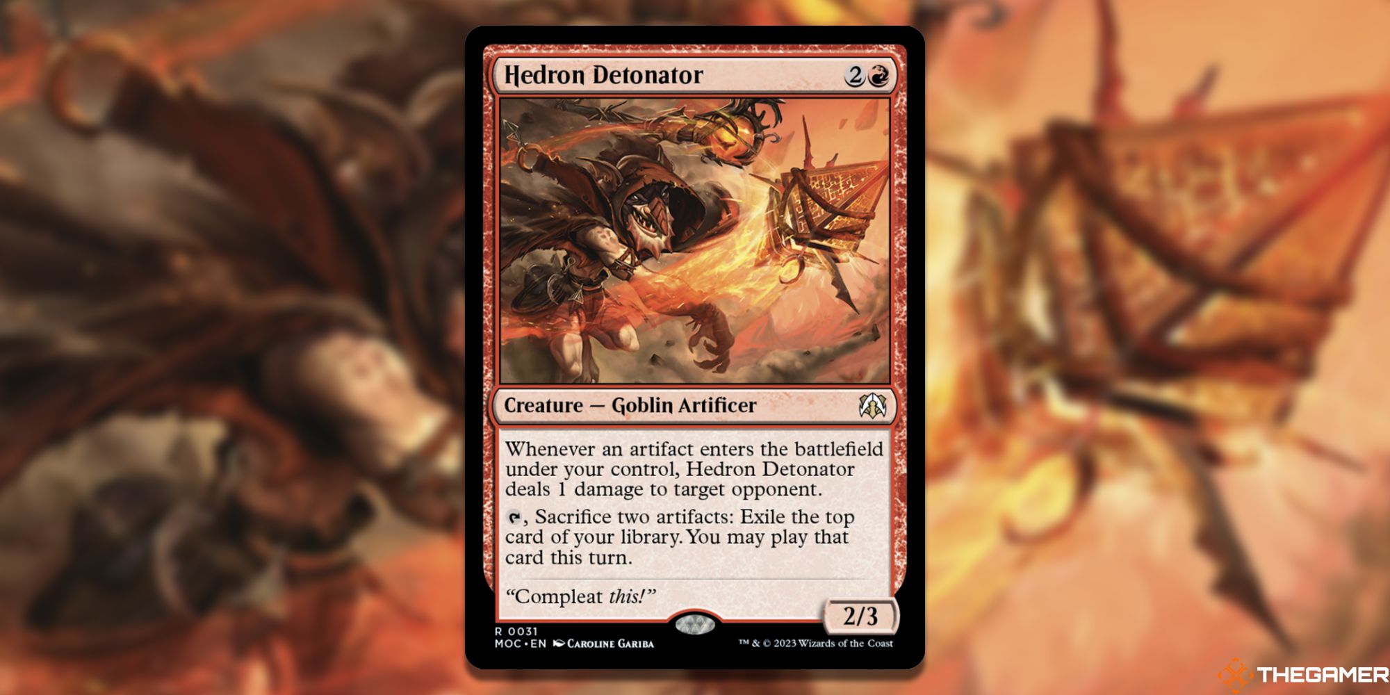Image of the Hedron Detonator card in Magic: The Gathering, with artby Caroline Gariba