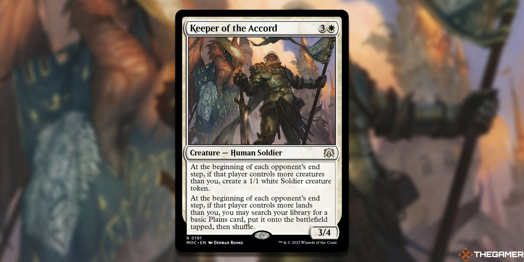Image of the Keeper of the Accord card in Magic: The Gathering, with art by Denman Rooke