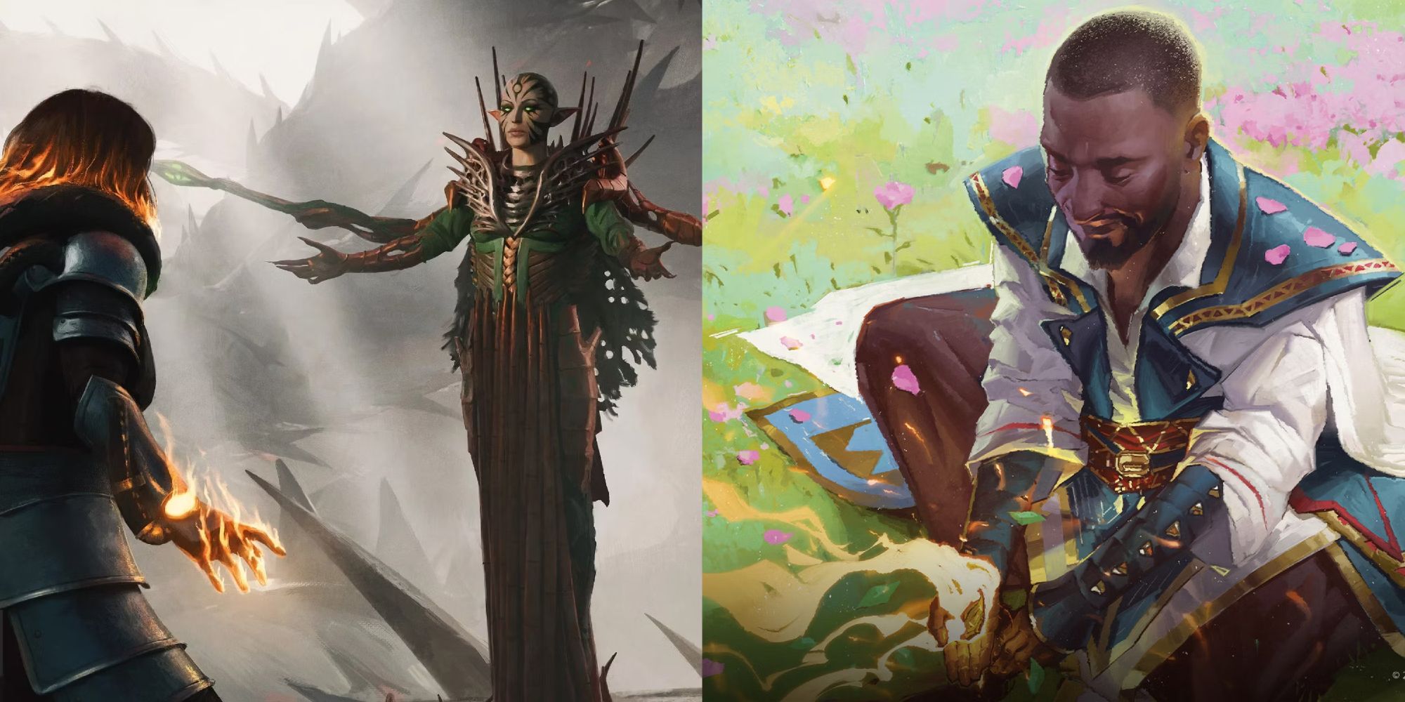 Collage of Nissa meeting Chandra and Teferi planting Wrenn