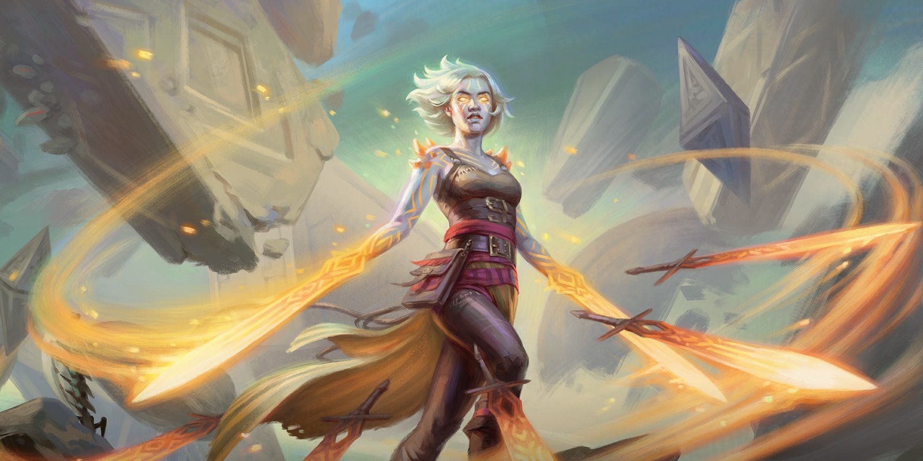 Compleated Nahiri summoning swords in Magic The Gathering.