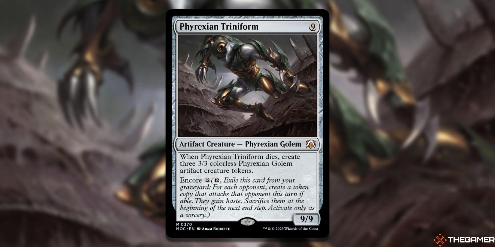 Image of the Phyrexian Triniform card in Magic: The Gathering, with art by Adam Paouette