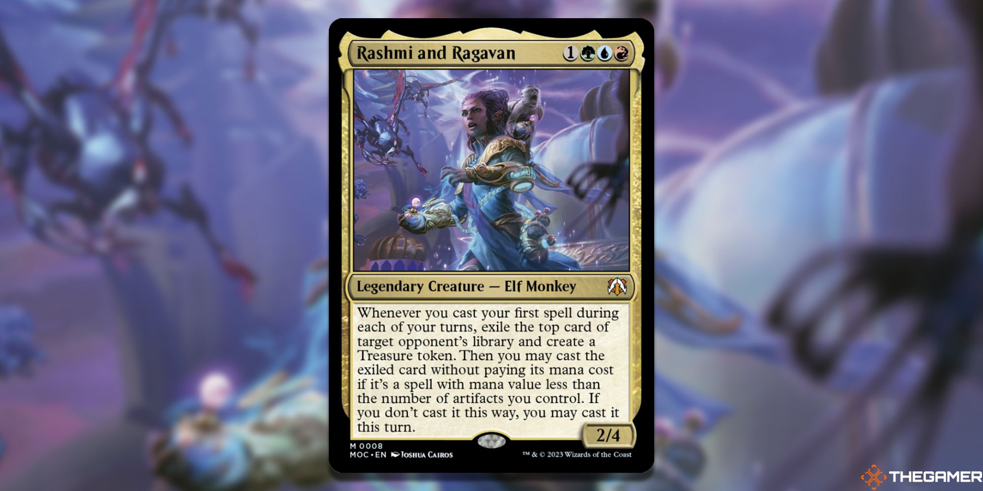 Image of the Rashmi and Ragavan card in Magic: The Gathering, with art by Joshua Cairos