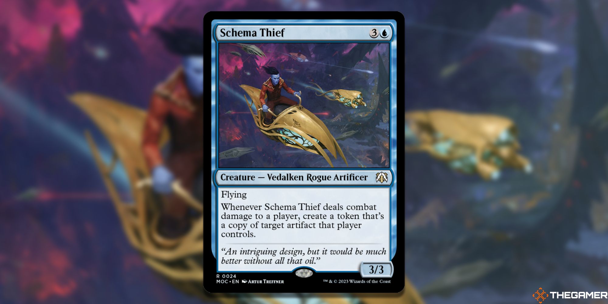 Image of the Schema Thief card in Magic: The Gathering, with art by Artur Treffner