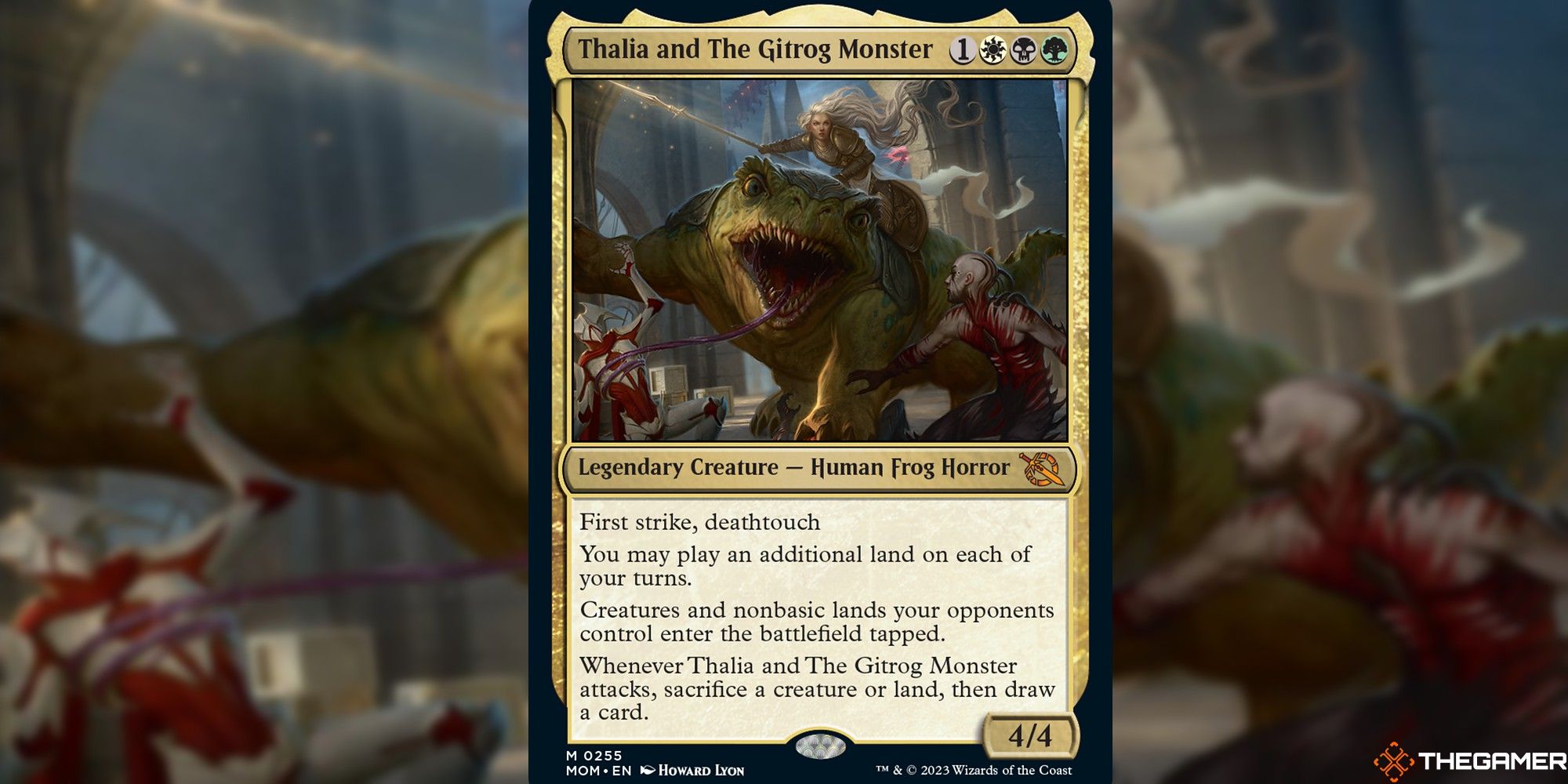 MTG Thalia and The Gitrog Monster card and art background