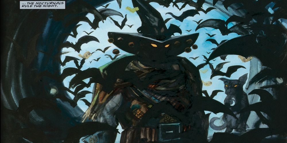 Nocturnals Comic Panel of the main character surrounded by bats