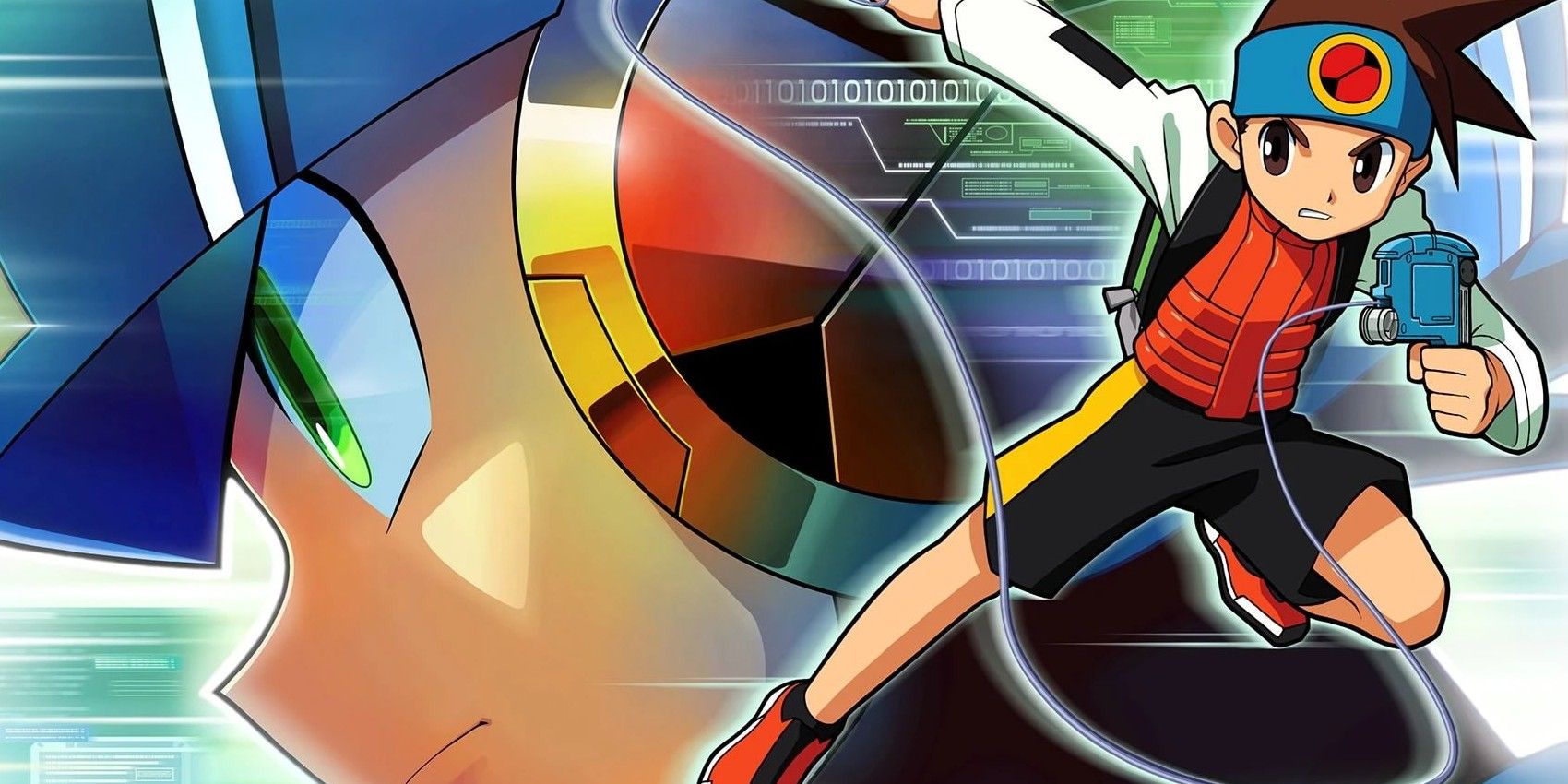 Lan engages in a net battle and Mega Man jacks in to the net