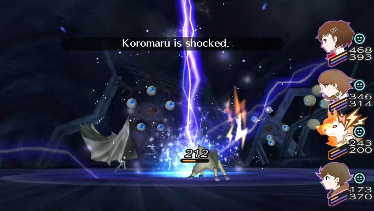 one of the noble seeker enemies using ziodyne on koromaru in the adamah block of tartarus in persona 3 portable