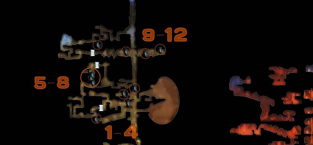 Ori and the Blind Forest map of Sorrow Pass marked with the 12 keystones in sorrow pass as well as the three spirit gates