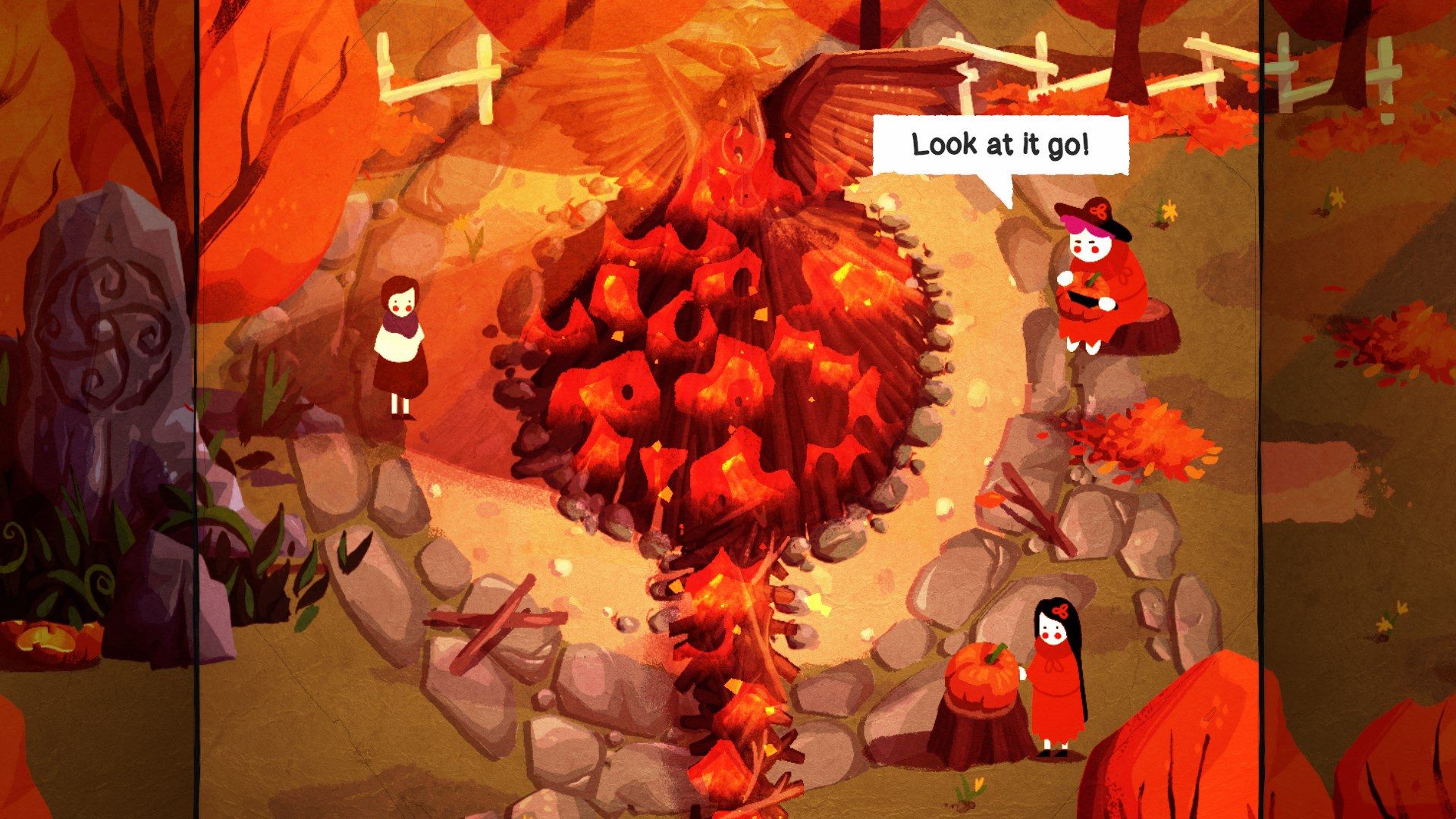 Paige with two other characters beside a fire in Paper Trail.