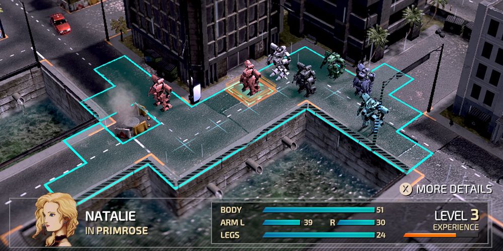 Positioning Natalie onto the battlefield in Front Mission 1st: Remake.