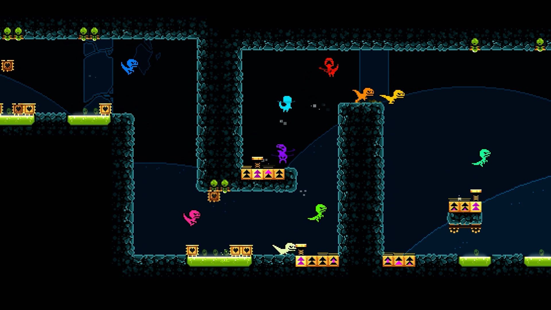 Raptor avatars racing against once another on a level in KarmaZoo.