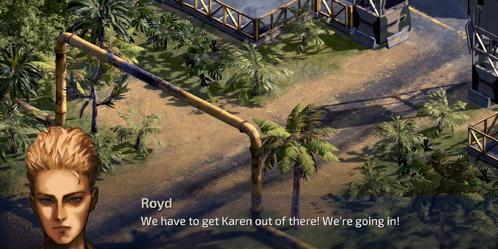 Royd's face showing besides a dialogue line in Front Mission 1st: Remake.
