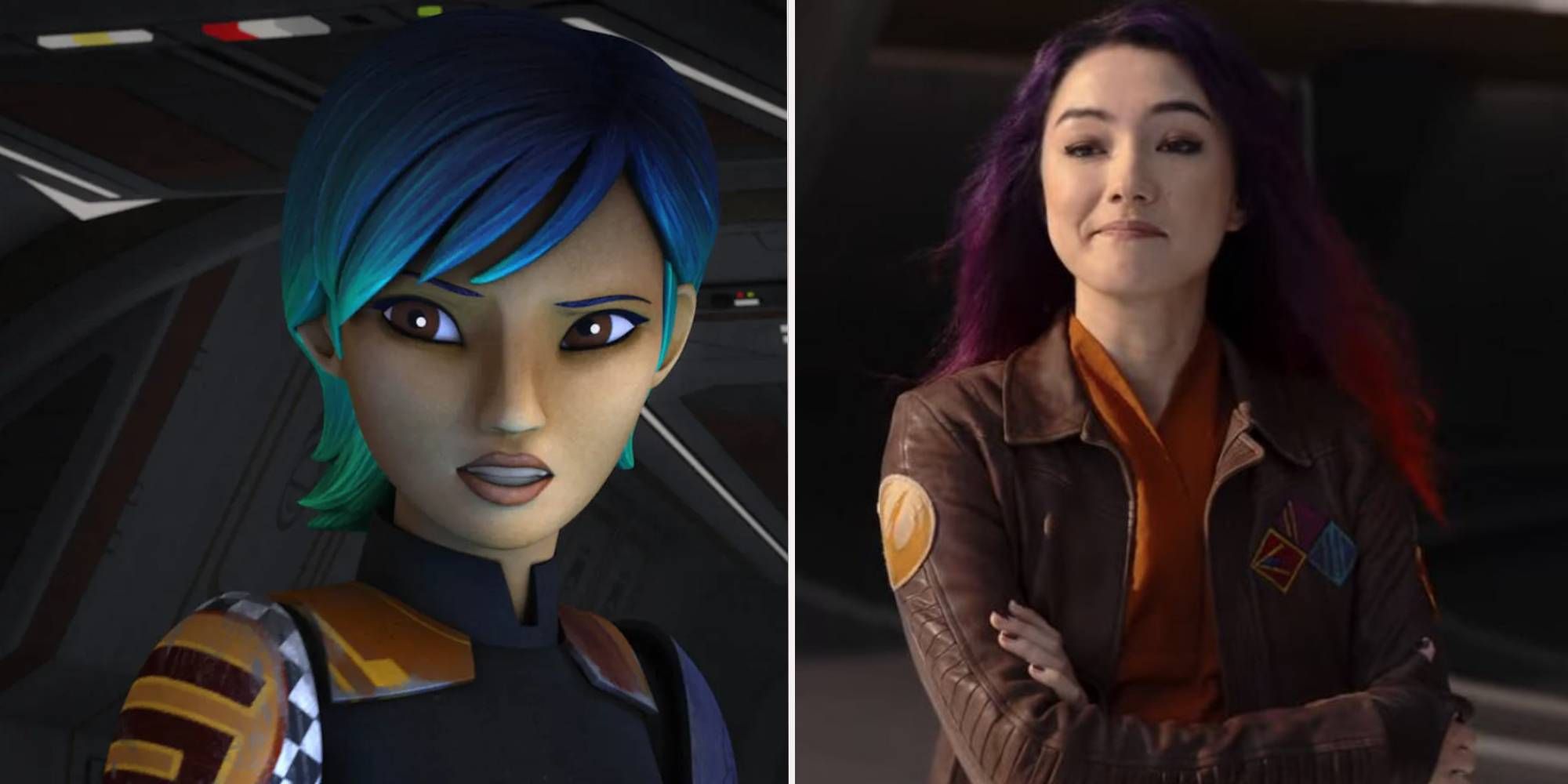 Sabine Wren animated on the left, live-action on the right.