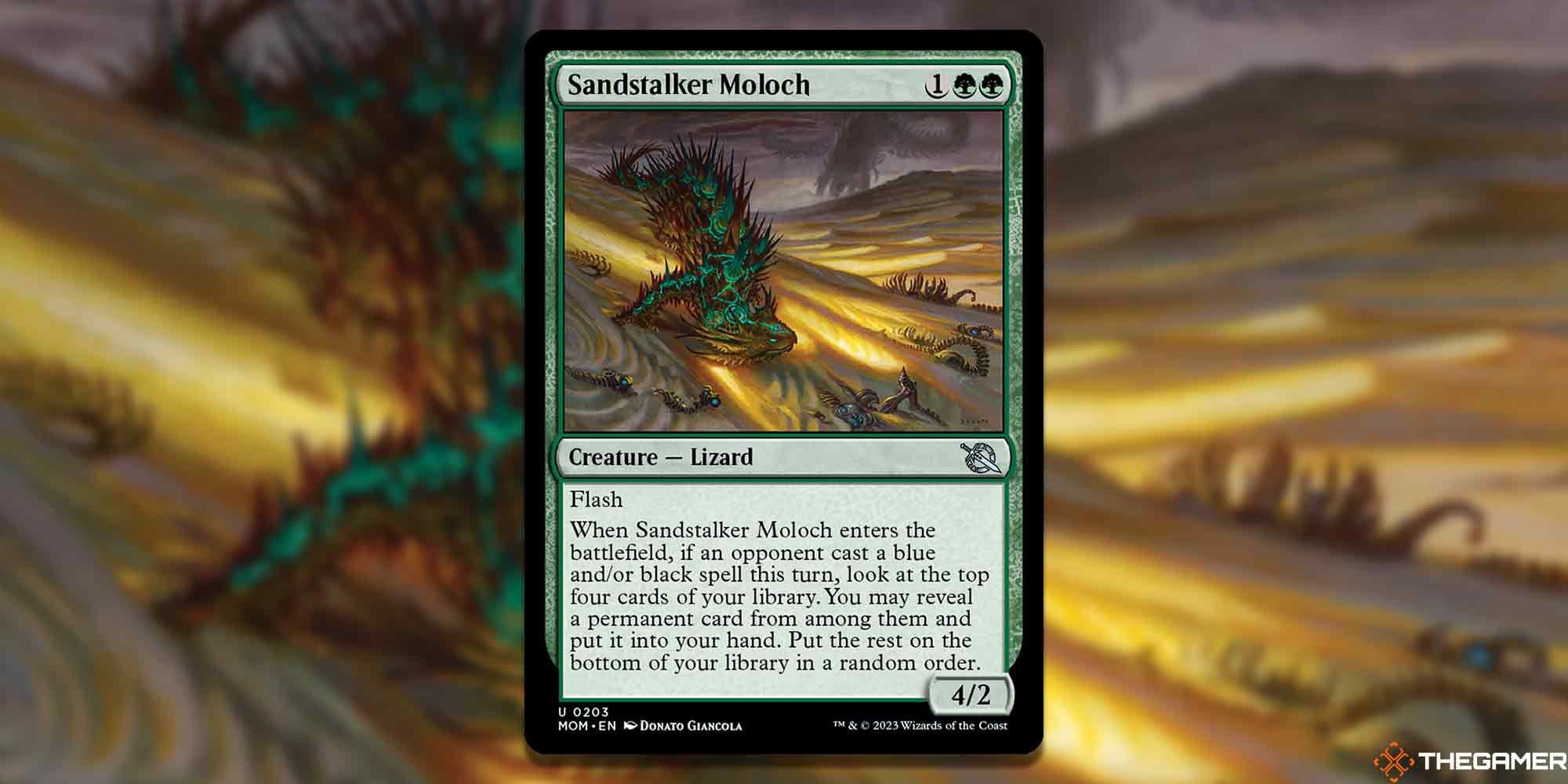 Sandstalker Moloch card and art background in Magic: The Gathering.