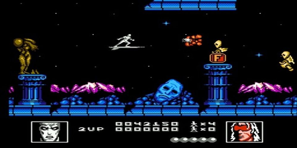 Silver Surfer fighting enemies in space in Silver Surfer